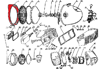 CJ750 LIGHTING ASSEMBLY  headlight ring bezel surround chrome